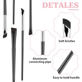 5 Pcs Eyeliner Brushes Set, Upgraded Ultra-Thin Sickle & Slanted Flat Angle, Fine Angled Eyeliner Eyebrow Concealer Brushes, Professional Beauty Cosmetic Tool for Precision Makeup Application (Black)