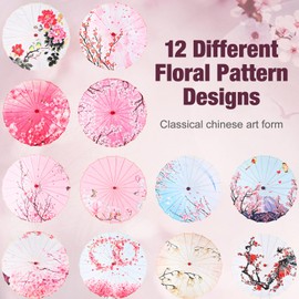 Shinylin 12 Pcs Handmade Chinese Oiled Paper Umbrella Bamboo Silk Chinese Japanese Umbrella Parasol Flower Art Dance Umbrella (Classic)