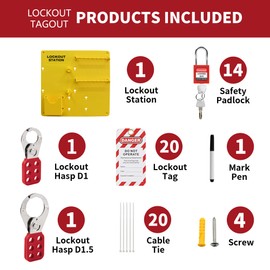 HiLKCO Lockout Tagout Station,Lock Out Tag Out Kits Electrical Industrial Grade OSHA Compliant Storage Panel Set with 1 Loto Station Board,14 Padlocks, 2 Lockout Hasps, 20 Tags,20Ties,1 Pen