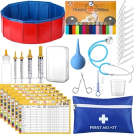 Arrowbash 57 Pcs Puppy Kitten Whelping Supplies Whelping Kit for Puppies Birth Dog Kitten Bottle Feeding Kit for New Born Puppy Supplies Include Whelping Pen, Feeding Tube Etc(31" in Diameter)