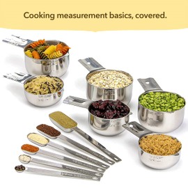 Simply Gourmet Measuring Cups and Spoons Set of 12 – 18/10 Stainless Steel Kitchen Gadgets – Stackable Design with Long Handle Spoons – Fits in Jars – Cooking & Baking Measuring Set for Dry & Liquid