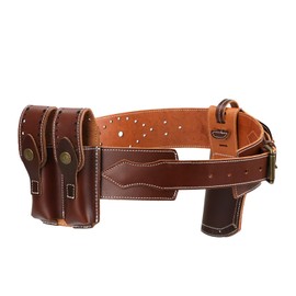 TOURBON Leather Gun Holster Adjustable Belt 1911 Pistol Holder Rig with Double Magazine Holder