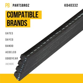 PartsBroz K040332 Micro-V Serpentine Drive Belt - Compatible with Gates Dayco Bando ACDelco Goodyear Continental Masterpro - Replaces 4K332 333K4, 5040333, 4PK845, 11287512563, 11287559454