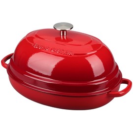 EDGING CASTING Enameled Oval Cast Iron Dutch Oven Pot with Lid, Bread Dutch Oven for Sourdough Bread Baking, 6QT, Red