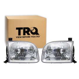 TRQ Driver and Passenger Side Headlight Assembly Set Compatible with 01-04 Toyota Sequoia 04 Toyota Tundra Crew Cab