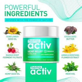 HEMPACTIV Cooling Hemp Cream – Menthol, MSM & Arnica – Fast-Absorbing, Non-Greasy Formula for Muscles & Joints – 4oz Best-Value Size