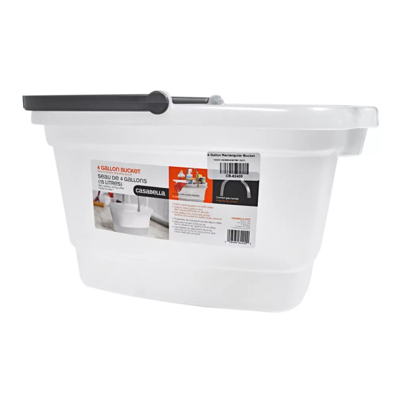 Casabella 4 Gallon Rectangular Bucket Translucent with Silver Handle