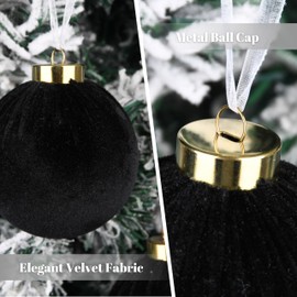 Velvet Ornaments for Christmas Tree Decorations - Black Xmas Ball Ornament for Indoor Holiday Decor - Shatterproof Christmas Bulbs Ornaments 80mm 3.15inch - Pack of 9