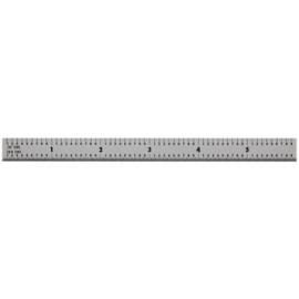 Mitutoyo 182-203, Steel Rule, 6" (5R), (1/32, 1/64, 1/10, 1/100"), 1/64" Thick X 1/2" Wide, Satin Chrome Finish Tempered Stainless Steel