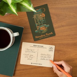 West Virginia, Adventure Awaits, Water Bottle, Lantern Press Artwork (4x6 Birch Wood Postcards, 2-Pack Stationary, Rustic Home Wall Decor)