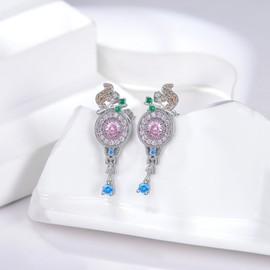 Squirrel Necklace for Women 925 Sterling Silver Cute Animal Earrings Colorful Gemstone Dangle Earrings Christmas Gifts Birthday Jewelry Mothers Day Gift, Sterling Silver, Cubic Zirconia