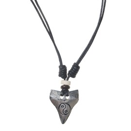 Double Strand Cord Necklace Pewter Shark Tooth Petroglyph Yin Yang