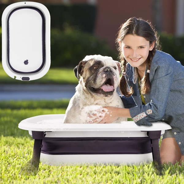 Dog Bath Tub with Clean Kit,Collapsible Bathtub with Water Drain