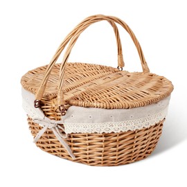 GRANNY SAYS Wicker Picnic Basket for 2 with Handles, Woven Cute Boo Basket with Washable Liner & Dual-Flip Lid, Vintage Large Picnic Baskets for Camping, Outdoor, Easter, Gift, Costume, Flower Liner