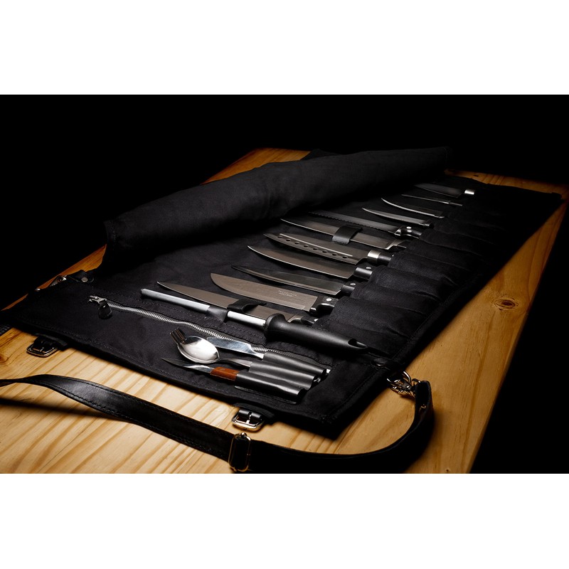 EVERPRIDE Waxed Canvas and Genuine Leather Trim Chef Knife Roll