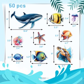 WorldBazaar Sea Life Cut Outs Fish School Bulletin Board Decor 50 Pcs Ocean Classroom Decorations for Bulletin Boards Wall Decor Under The Sea Party Supplies