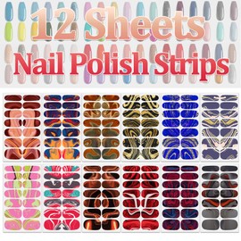 SILPECWEE 12 Sheets Nail Wraps for Women Nail Polish Strips Color Blending Self Adhesive Nail Polish Stickers Gel Nail Strips Nail Art Accessories with 1pc Nail File (Classic Style)