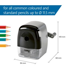 Dahle 133 Manual Standard and Oversized Pencil Sharpener - Adjustable Point, Shavings Cup, Mounting Clamp - for Home and Office Use - Black White