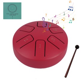 Rain Drum for Outside Garden, Mini Rain Chime Drum Handpan Drum Waterproof 3.8 Inches 6 Notes (Red)