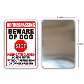 No Trespassing Beware of Dogs Stop Keep Gate Closed Do Not Enter Without Permission or Owner Present Sign for Room Wall Bathroom Decoration 12 x 8 Inch (2 Pack)