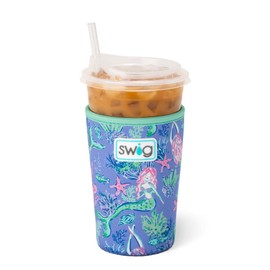 Swig Life Iced Cup Coolie, Standard 22oz Iced Coffee Cup Insulator Sleeve with Handle, Neoprene Insulated Coolie Keeps Drinks Cold (Under the Sea)