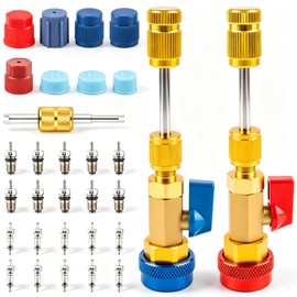 31PCS AC Valve Core Removal Tool for R134A Refrigerant Systems, Valve Core Quick Remover Installer Tool Set for High Low Pressure Ports, Includes Valve Core Tool Set, Service Port Caps and Stem Kit