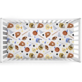 Baby Sports Baby Crib Sheet 52''x28'' American Football Baseball Basketball Stretchy Fitted Crib Mattress Cover for Boy Girl Sports Lovers Gift Soft Baby Sheets for Standard Crib Toddler Mattress