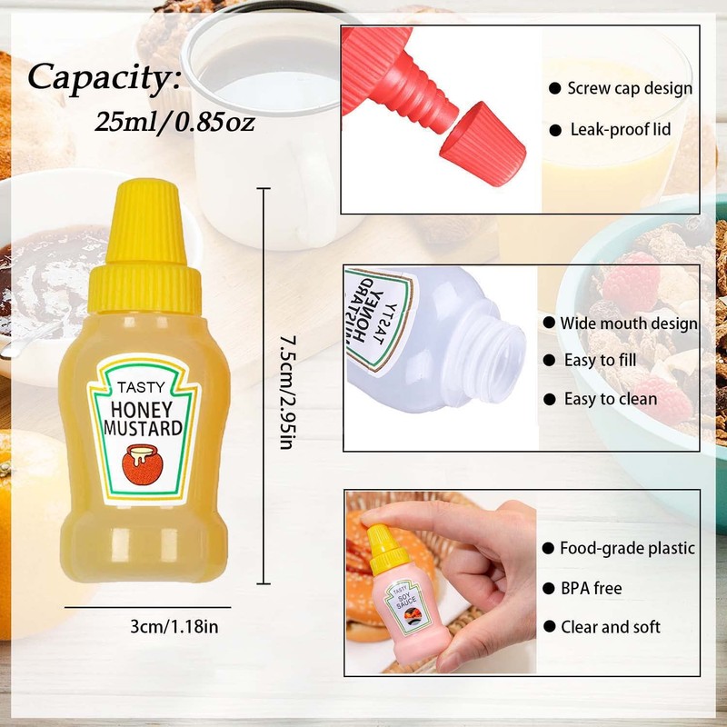 4 mini botellas de condimento con cepillo de limpieza, sin