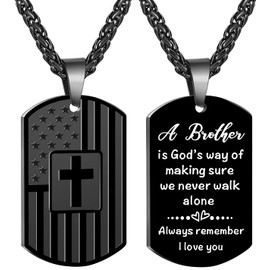 Qibote Brother Gifts Dog Tag Cross Necklace Stainless Steel Pendant Chain for Christmas Valentines Day Fathers Day Birthday
