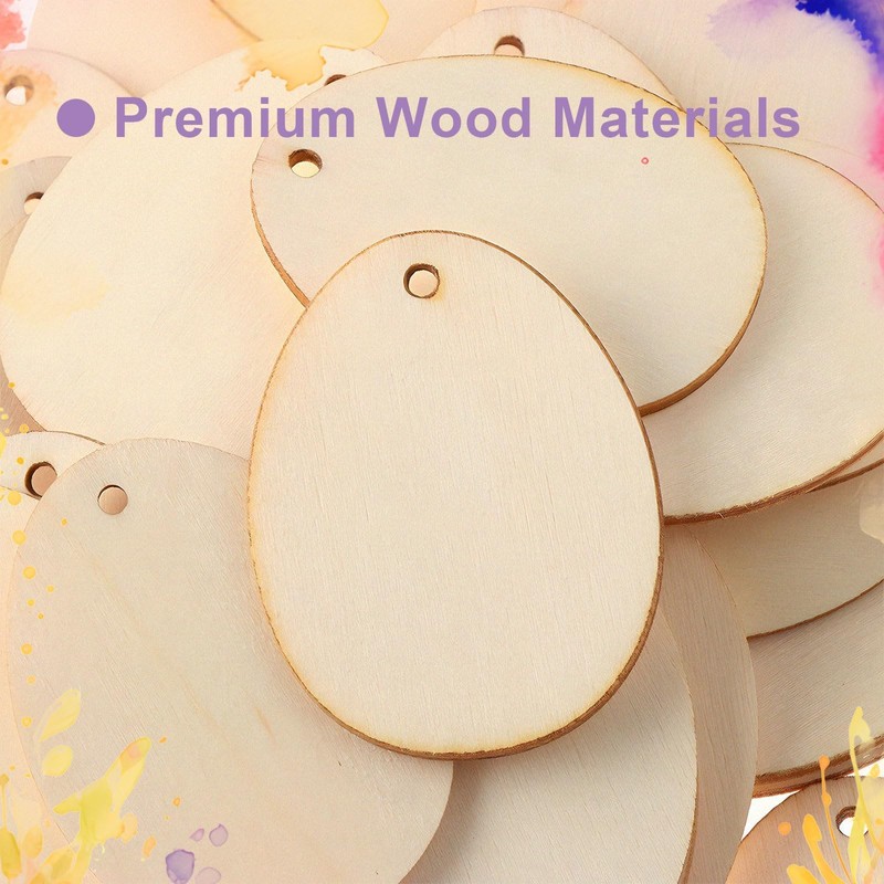 50-Piece Easter Crafts Set - Unfinished Wooden Eggs Pendant, Paint-Friendly