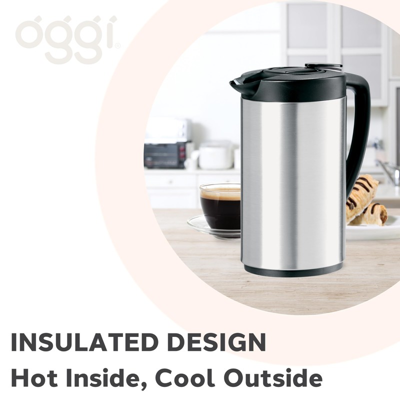 OGGI Oval Carafe Glass Liner - Stainless Steel Body, 1