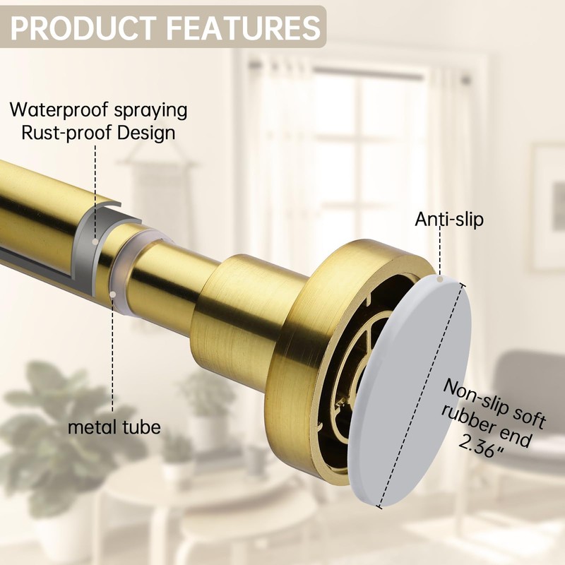 BRIOFOX Shower Curtain Rod Adjustable 18-50 Inch, Spring Tension Shower