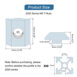 sourcing map t Nuts, 60pcs - Galvanized Carbon Steel t Slot Bolts, 2020 Series M5 Hammer Head Fastener, Sliding t Nuts for Aluminum Extrusion Profile (Silver)