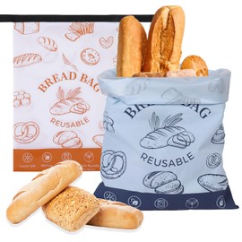 Valcatch 2 Pack Bread Bags to Keep Fresh, Reusable Zipper Bread Boxes for Homemade Loaf, Freezer Bread Storage Bag Sourdough Bread Container, Large Bags17X12 Food Bag with Double Lock, Easy to Clean