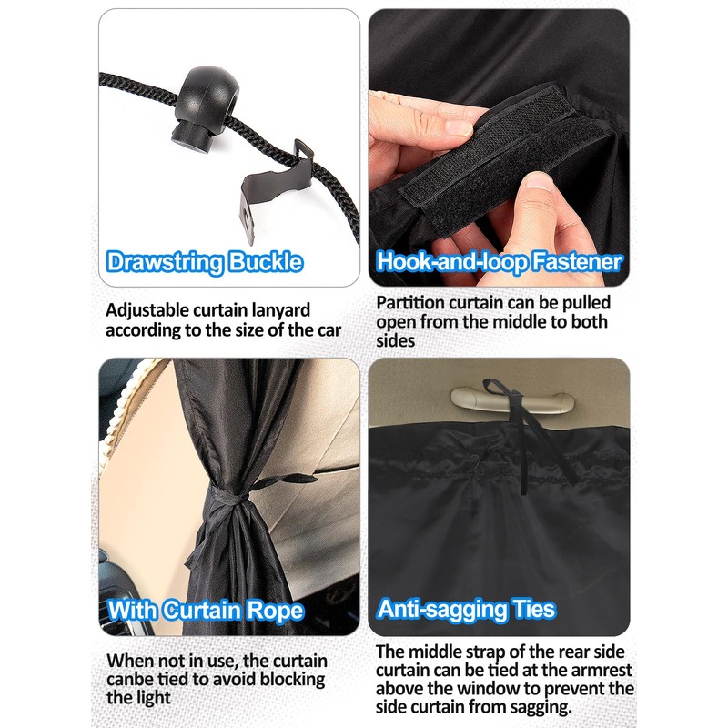 Set of 3 Car Privacy Curtains - 95% Light Blocking