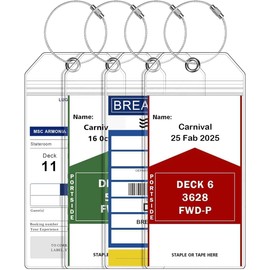 5 Pack 7.72''*3.62'' Cruise Ship Essentials, Wide Waterproof Luggage Tags for Suitcases, Reusable Luggage Tag for Carnival, Princess, MSC, NCL, Cruise Accessories with Steel Ring