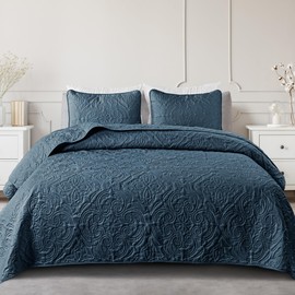 Exclusivo Mezcla Quilt Set King Size, Lightweight Vintage Quilts with 2 Pillow Shams, Soft King Bedspreads Coverlets Bedding Set for All Seasons, (104"x96", Navy Blue)