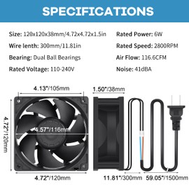 GDSTIME EC Cooling Fan 12038 120mm x 38mm 12cm AC 110V 115V 120V 220V 240V Industrial Axial Brushless Cooling Fan Muffin Fan DIY