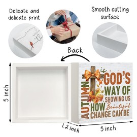 Fall Farmhouse Retro Inspirational Fall Artwork Decor Autumn Harvest Thanksgiving Wooden Square Sign, Rustic Wood Autumn Decorations for Home, Maples Decorations for Indoor Outdoor Home Supplies-119