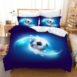 Gegeryozer 3D Football Bed Linen 135 x 200 cm, Children's Football Duvet Cover Set, Football Sports Motif, Microfibre Children's Duvet Cover + 2 Pillowcases 50 x 75 cm (ZQ4)