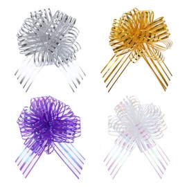 MECCANIXITY 20pcs 6 Inch Large Organza Pull Bow Metallic Chiffon Gift Wrapping Bow Ribbon for Wedding Presents Christmas, Gold/White/Silver/Purple