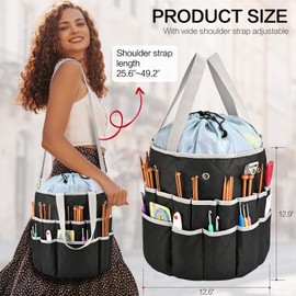 yookee home Crochet Bag Organizer Crochet Storage Bag Yarn Organizer for Crochet Accessories and Supplies Yarn Bags for Crocheting,Yarn Holder,Knitting Bag,Yarn Tote Yarn Storage Organizer Black