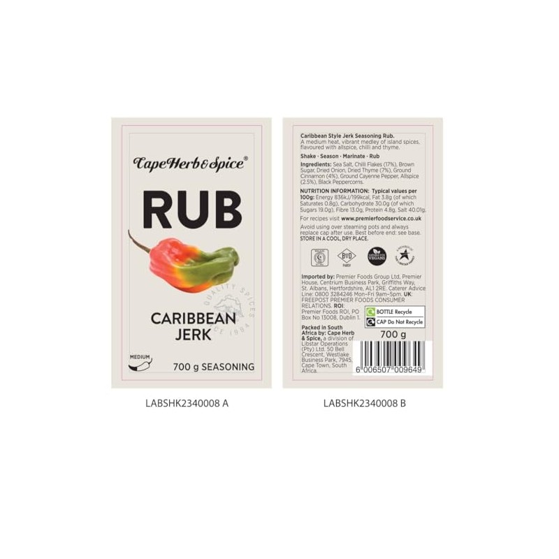 Cape Herb & Spice Caribbean Jerk Seasoning, 700 g (Pack