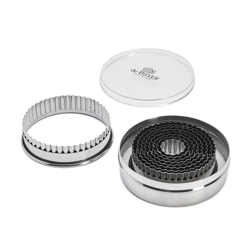 De Buyer Cans with Nine Round Cookie Cutters, Stainless Steel
