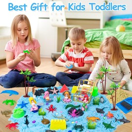 Bloolilies Ocean Sensory Sand Kit, 57 Pcs Mermaid Sensory Bin Play Sand Kits for Kids Boys Girls Ages 3 4 5 6 7 8 Gifts, Mermaid Magic Sandbox Toys- Sea Animal Castle Model