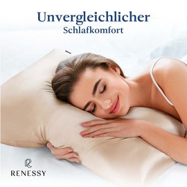 RENESSY Organic Silk Pillowcase 40 x 80 cm - 100% Organic Mulberry Silk, 22 Momme, Naturally Hypoallergenic, Promotes Hair and Skin Health, 1 Piece (Champagne)