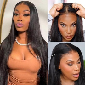 TENACOO 9x6 Glueless Wigs Human Hair Pre Plucked Pre Cut 28 Inch Bleached Knots Wear and Go Glueless Wig 12A Human Hair Straight Lace Closure Wigs Ready to Go Lace Front Wigs Human Hair Glueless Wig