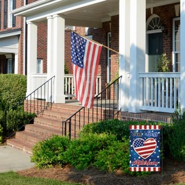 Louise Maelys 4th of July Garden Flag God Bless America Love Heart 12x18 Inch Double Sided Stars and Stripes Small Burlap Yard Sign Independence Day Outside Outdoor House Decor