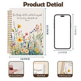 IAFQWDS Floral Christian Notebook Journal, Give Thanks Unto the Lord Psalm 136:1 Bible Prayer Journal for Woman, Christian Gifts for Women, Faith Based Gifts Hardcover Spiral Notebook 5.5x8.3 Inch