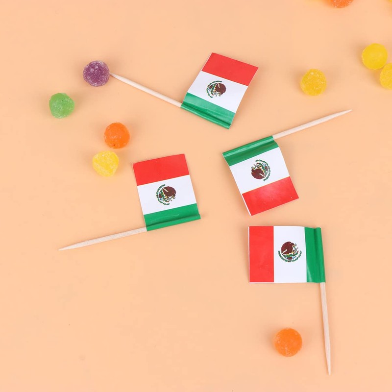 NUOBESTY 100pcs Mexico Flag Mexican Toothpicks Flags Small Toothpick Cocktail